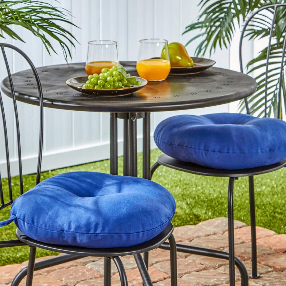 Marine Blue Round Polyester Bistro Seat Cushions, Set of 2