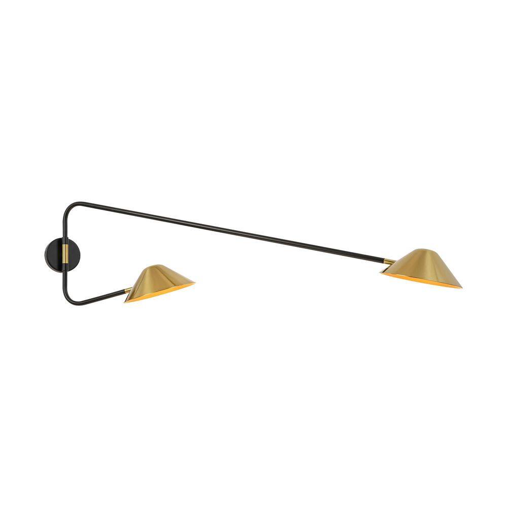 "Joshua 53.94"" 2-Light Industrial Black/Brass Linear Cone Adjustable Wall Sconces Lighting" price history on PriceWatchPro