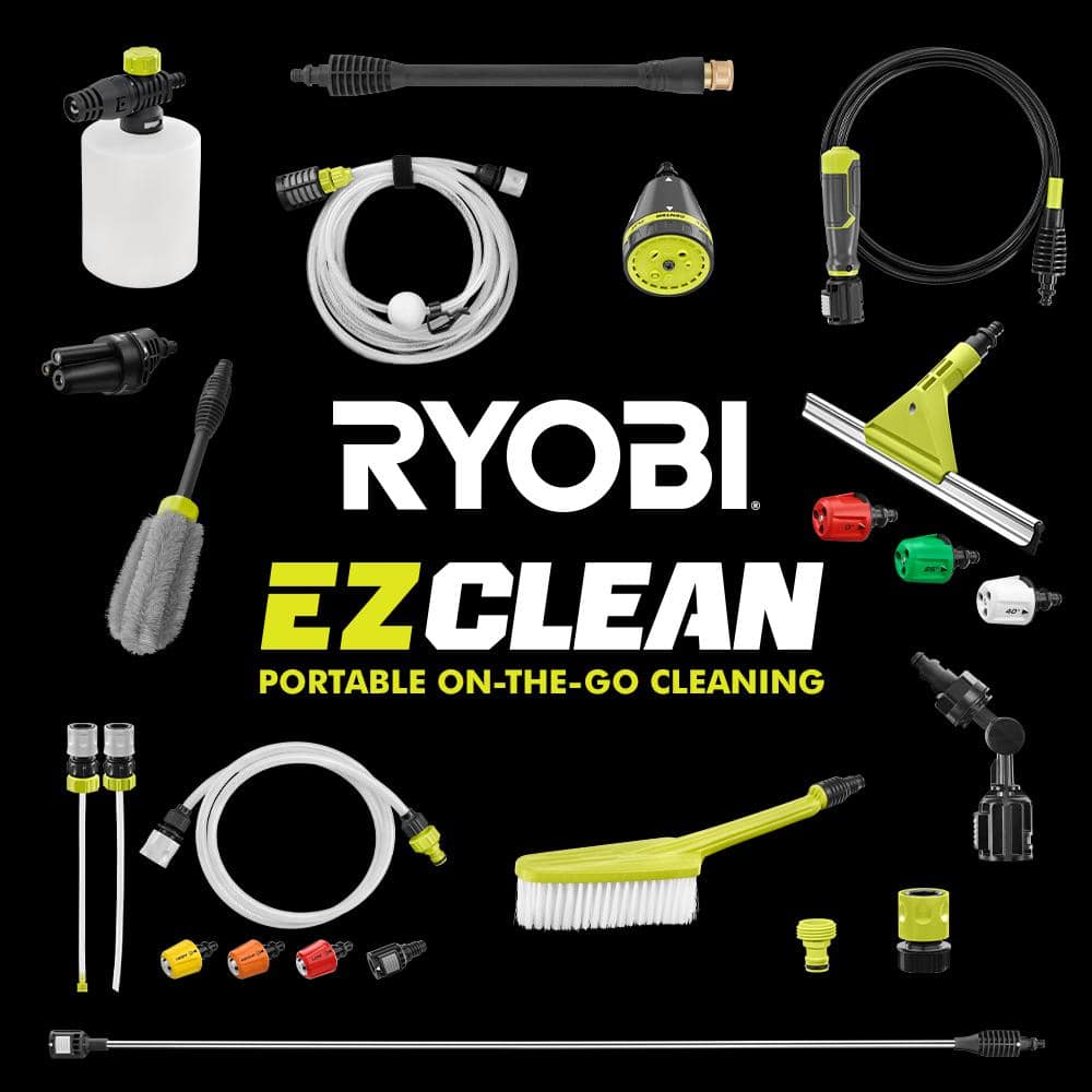 RYOBI ONE+ HP 18-Volt Brushless EZClean 600 PSI 0.7 GPM Cordless Electric Power Cleaner w/ 4.0Ah Battery, Charger, Accessories RY121860K