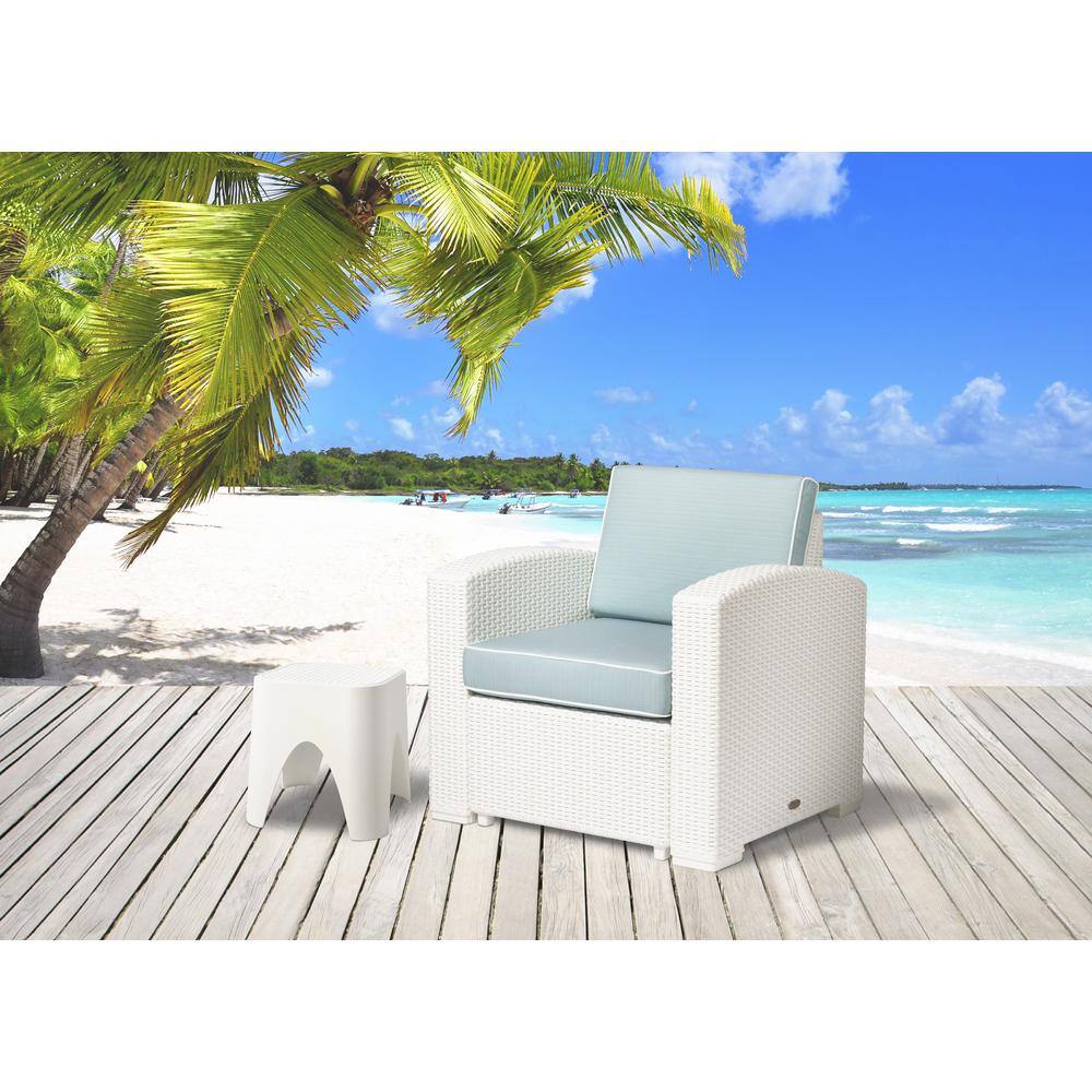 Magnolia White Rattan Club Chair with Blue Cushions