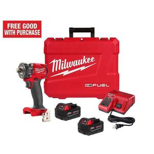 M18 FUEL 18V Lithium-Ion Brushless Cordless 1/2 in. Compact Impact Wrench with Pin Detent Kit with Resistant Batteries