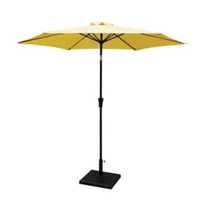 8.8 ft. Aluminum Market Push Button Tilt Outdoor Patio Umbrella in Yellow with Square Resin Umbrella Base