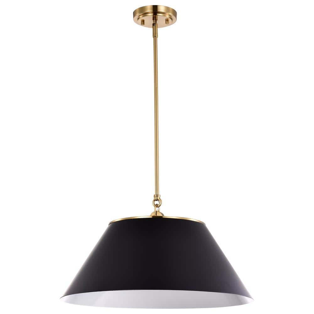 SATCO Dover 60-Watt 3-Light Black and Vintage Brass Shaded Pendant ...