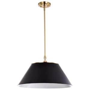 Dover 60-Watt 3-Light Black and Vintage Brass Shaded Pendant Light with Black Metal Shade and No Bulbs Included