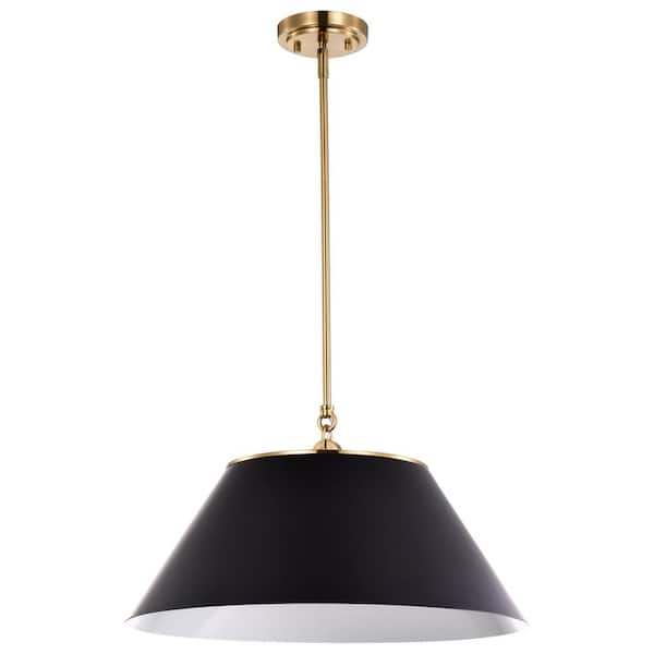 Satco Dover 60-watt 3-light Black And Vintage Brass Shaded Pendant 