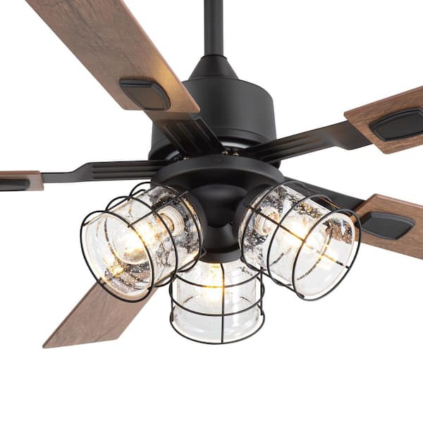Farmhouse 52 in. 3-Light Indoor Black Downrod Standard Ceiling Fan with Glass Light Kit and Remote Control Included