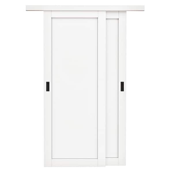 72 in. x 96 in. Paneled 1-Lite White Finished MDF Muti-Design Sliding Door with Hardware
