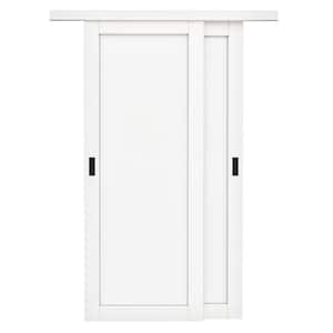 72 in. x 80 in. Paneled 1-Lite White Finished MDF Muti-Design Sliding Door with Hardware