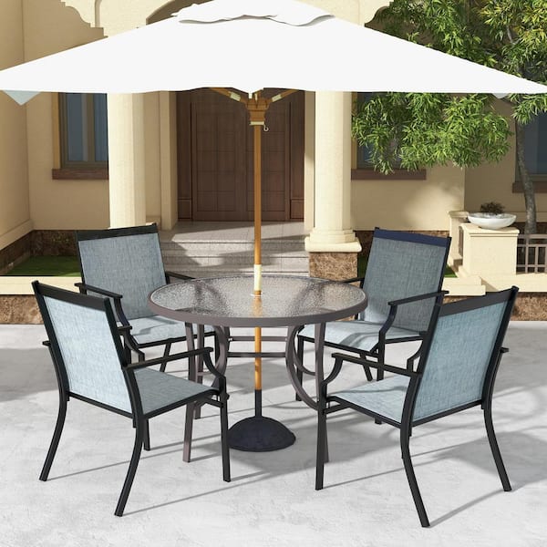Liviza 4-Pieces Metal Frame Patio Dining Chairs, with Armrests and Blue Breathable Sling Seat