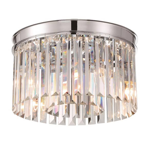 Home Decorators Collection North Falls 13 in. 3-Light Chrome Flush Mount with Crystals