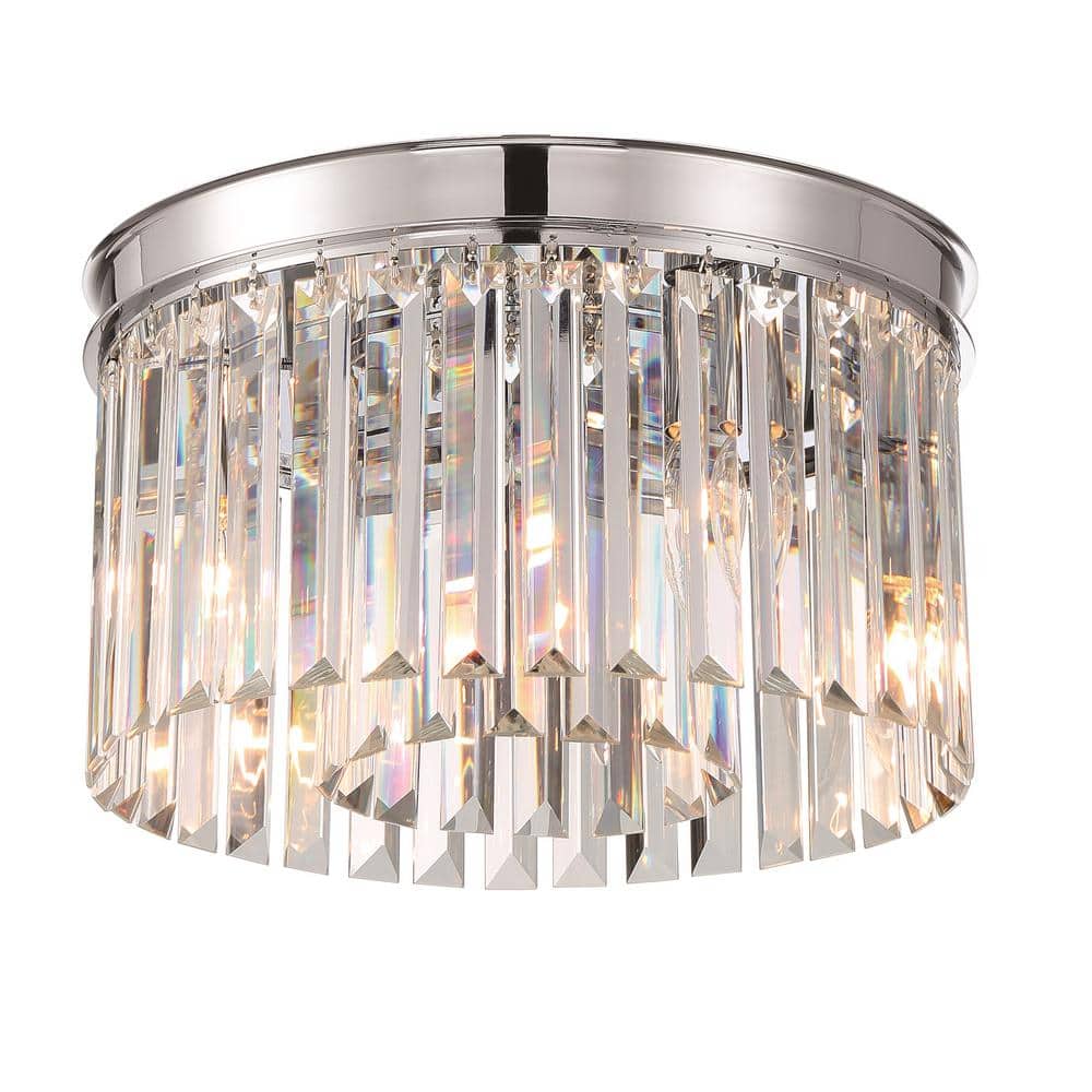 Polished Chrome 3 Three Light Ceiling Flush with Ombre Crackle Glass Shades 