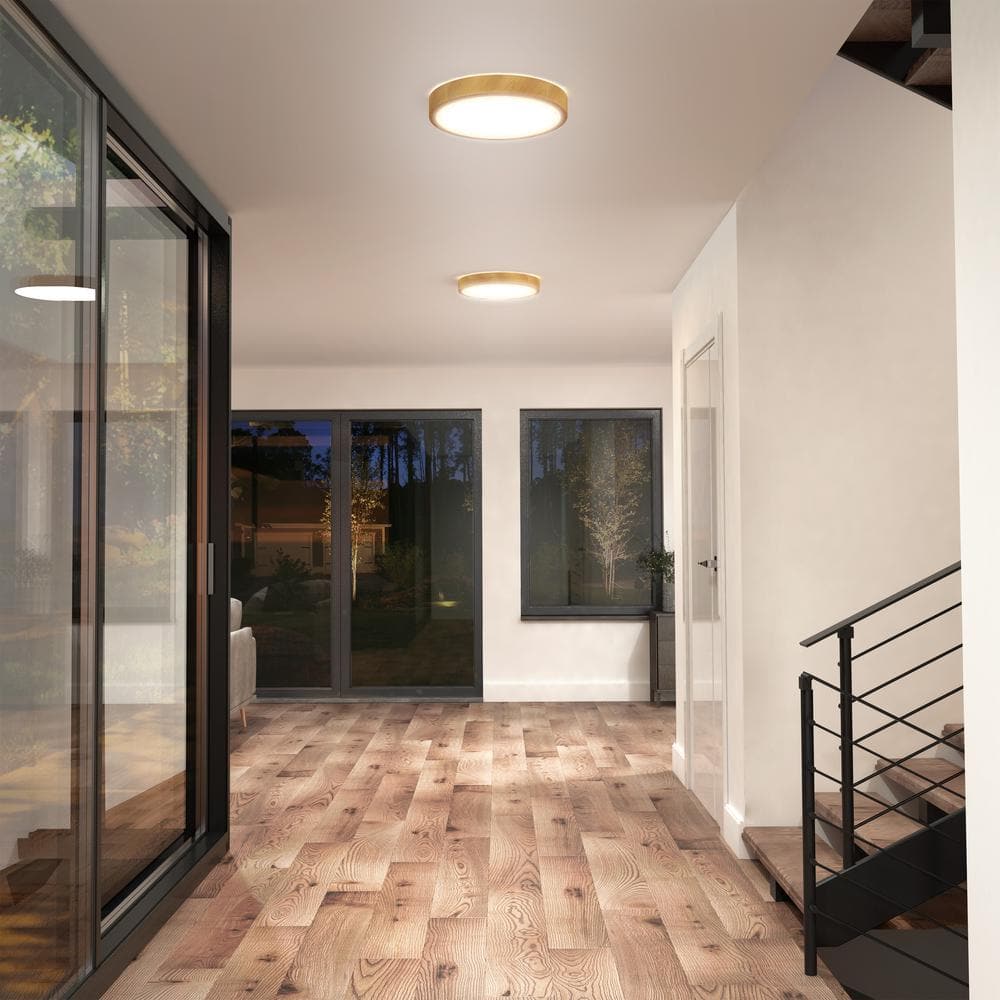 Dryad 15 in. 30 Watt Modern Wood Integrated LED Flush Mount Ceiling Light Fixture for Kitchen or Bedroom price history on PriceWatchPro