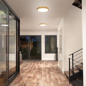 Dryad 15 in. 30 Watt Modern Wood Integrated LED Flush Mount Ceiling Light Fixture for Kitchen or Bedroom