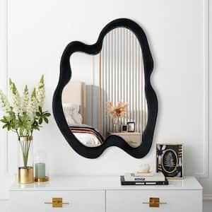 20 in. W x 28 in. H Irregular Black Wall-mounted Mirror Flannel Wrapped Wooden Frame Decorative Wavy Mirror