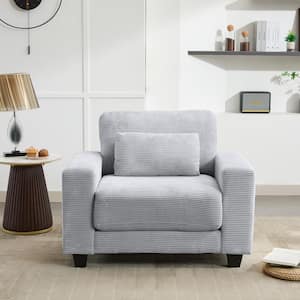 Modern Grey Corduroy Enlarged Seat Accent Armchair with Pillow for Living