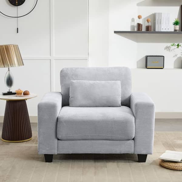 JEAREY Modern Grey Corduroy Enlarged Seat Accent Armchair with Pillow for Living