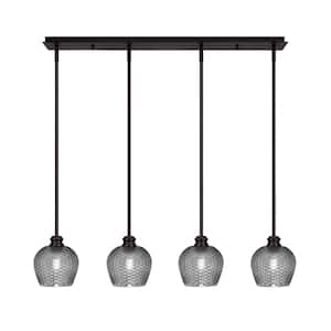 Albany 60-Watt 4-Light Espresso Linear Pendant Light with Smoke Textured Glass Shades and No Bulbs Included