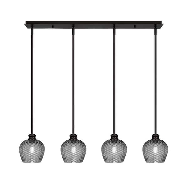 Unbranded Albany 60-Watt 4-Light Espresso Linear Pendant Light with Smoke Textured Glass Shades and No Bulbs Included