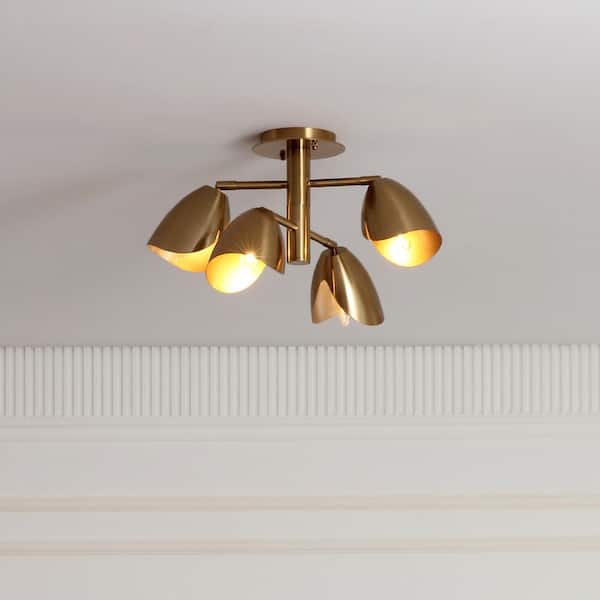 Splay 22 in. W 4-Light Brass Flush Mount Ceiling Fixture Adjustable Brass Light Heads-Modern and Contemporary Style