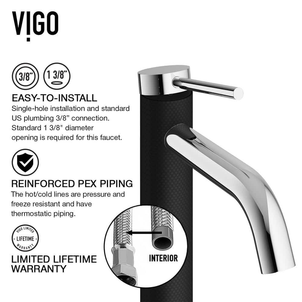 Lexington Chrome Single-Hole Vessel Bathroom Faucet with Carbon Fiber