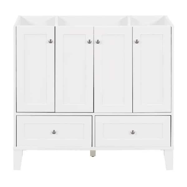 36 in. Freestanding 2 Drawers and 4 Doors Bath Vanity Cabinet without Top in White