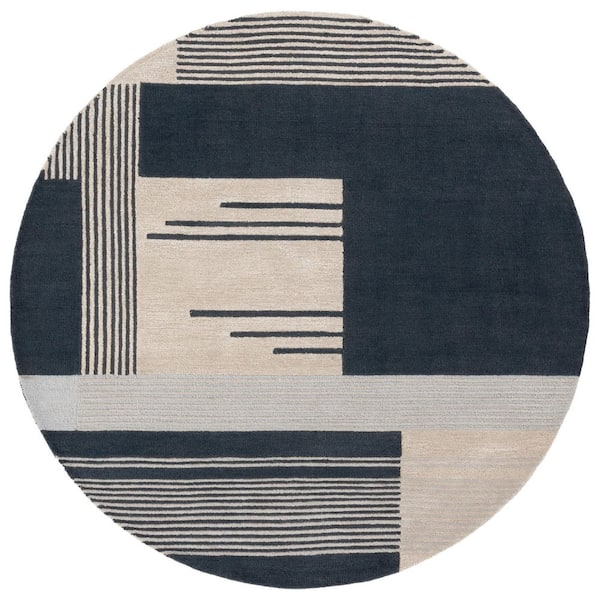 Rodeo Drive 6 ft. x 6 ft. Navy/Ivory Modern Abstract Round Area Rug