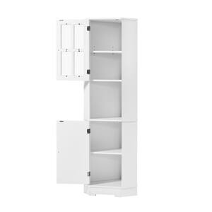 24 in. L x 16 in. W x 65 in. H White High Bathroom Open Storage Cabinet with Glass Door Corner Cabinet Ready to Assemble