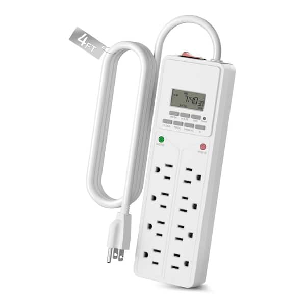 BN-LINK 8-Outlet Surge Protector Timer, 7-Day Digital Schedule, 4 Timed/4 Always-On, 1875W, White