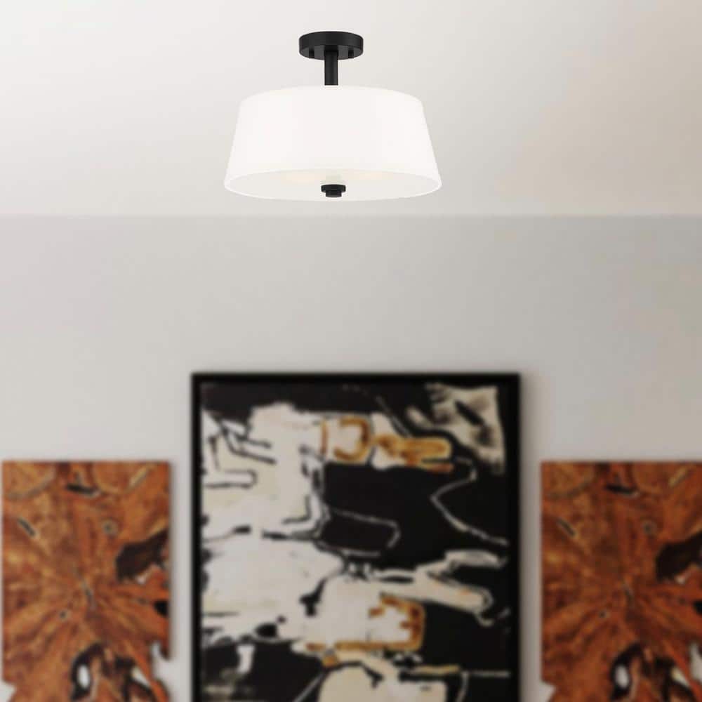 Studio Matte Black 15" Modern Drum Ceiling Light with White Shade