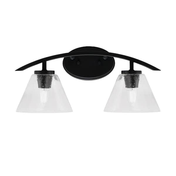 Unbranded Siena 18.25 in. 2-Light Vanity Light Matte Black with Clear Bubble Glass Shades