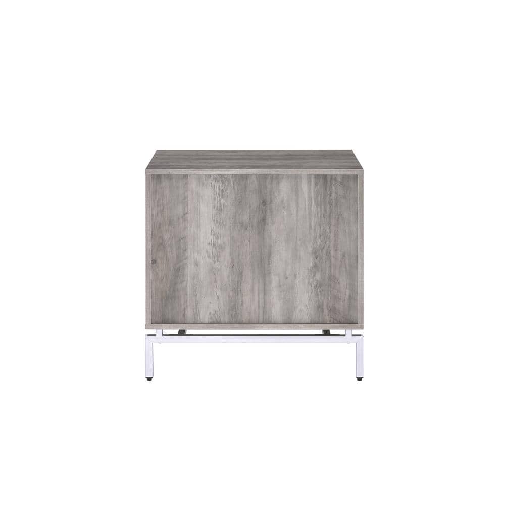 Weathered Gray Oak & White Metal Accent Table with Storage
