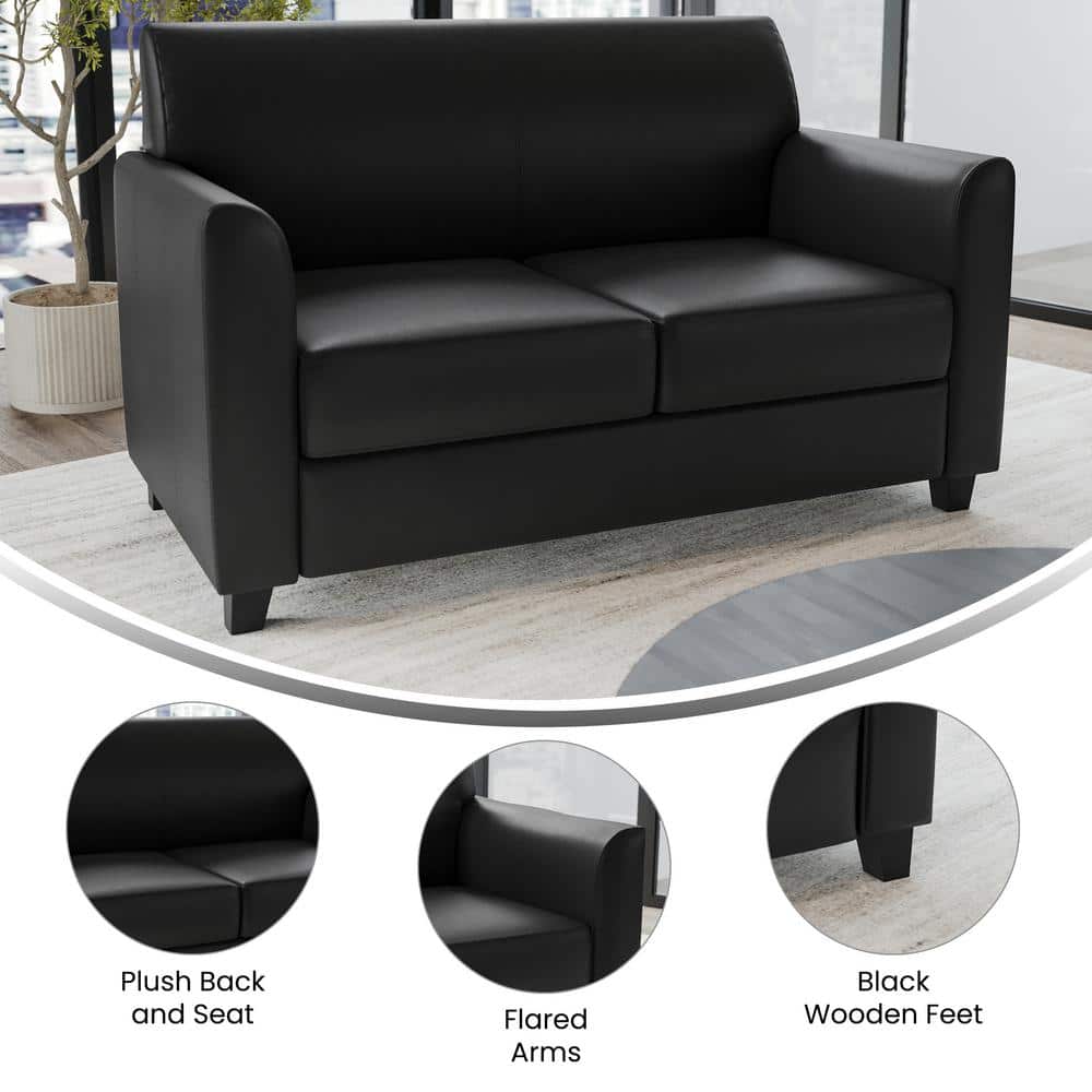 Black Faux Leather Reception Loveseat with Flared Arms
