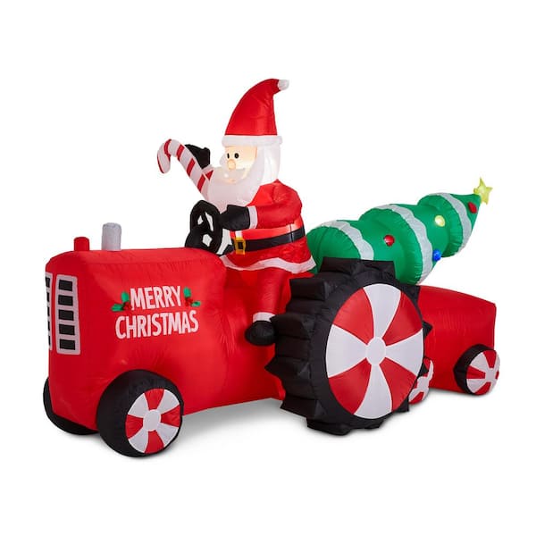 Glitzhome 11 ft. Lighted Inflatable Santa on Tractor Decor