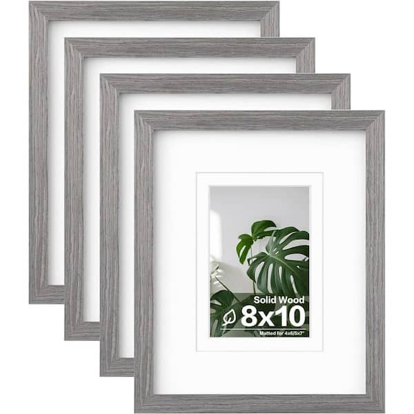 8 x 10 Matted Light Grey Wood Hanging Picture Frame (Set of 4