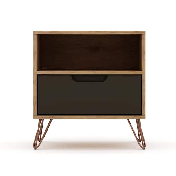 Luxor Intrepid 1.0 1-Drawer Nature And Textured Grey Mid-Century Modern Nightstand