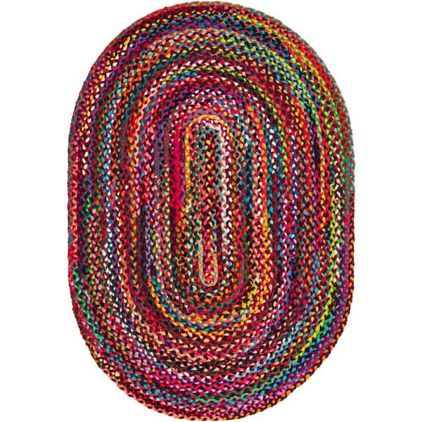 Unique Loom Braided Chindi Layer Multi 4 ft. 1 in. x 6 ft. 1 in. Area Rug