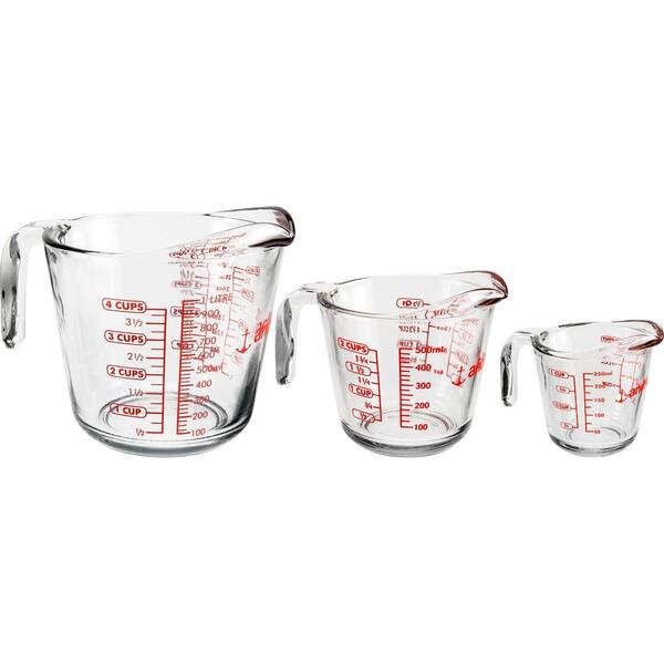 Anchor Hocking Triple Pour Embossed Glass Measuring Cup with White