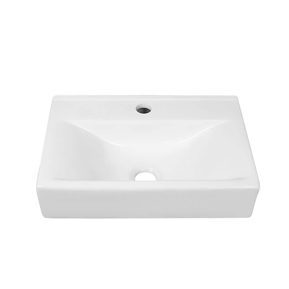 18'' White Ceramic Wall-Mount Bathroom Sink with Faucet Hole