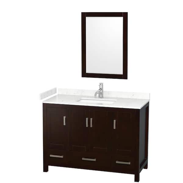 Wyndham Collection Sheffield 48 in. W x 22 in. D x 35 in. H Single Bath Vanity in Espresso with Carrara Cultured Marble Top and 24" Mirror