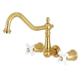 Heritage 2-Handle Wall-Mount Standard Kitchen Faucet in Brushed Brass