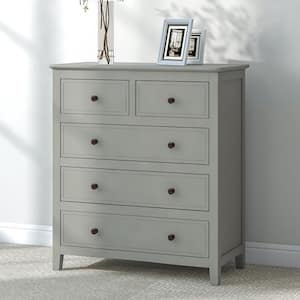Modern Solid Wood Gray Finish Chest With 5-Drawers