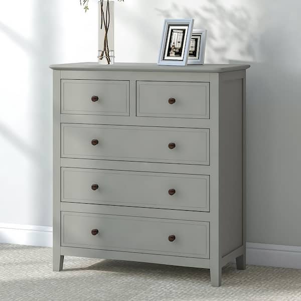 Harper & Bright Designs Modern Solid Wood Gray Finish Chest With 5-Drawers