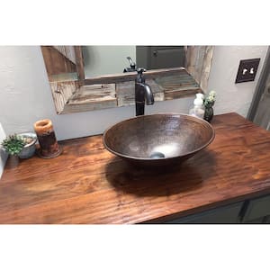 Oval Wired Rimmed Hammered Copper Vessel Sink in Oil Rubbed Bronze