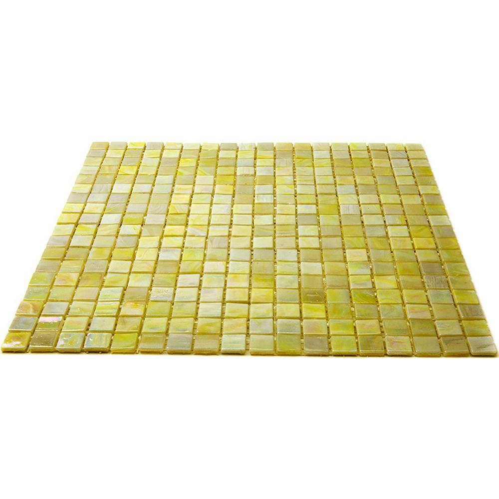 11.6" Glossy Iridescent Yellow and Gold Glass Mosaic Tile