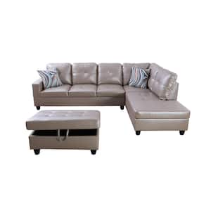 3-Piece-Gray-Faux Leather-6 Seats-L-Shaped-Left Facing-Sectionals