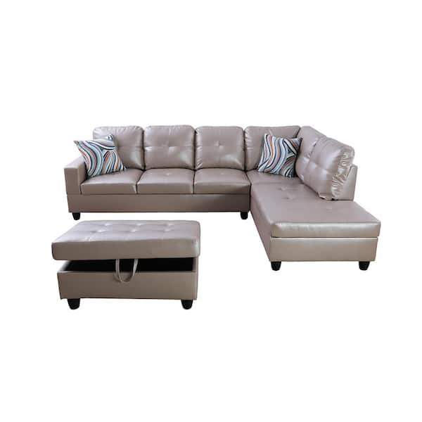 Star Home Living 3-Piece-Gray-Faux Leather-6 Seats-L-Shaped-Left Facing ...