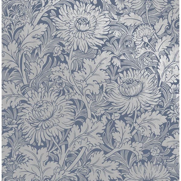 Fine Decor Zinnia Blue Floral Paper Strippable Roll (Covers 56.4 sq. ft.)