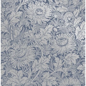 Zinnia Blue Floral Blue Wallpaper Sample