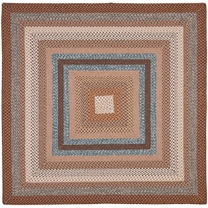 Braided Brown/Multi 4 ft. x 4 ft. Square Border Area Rug