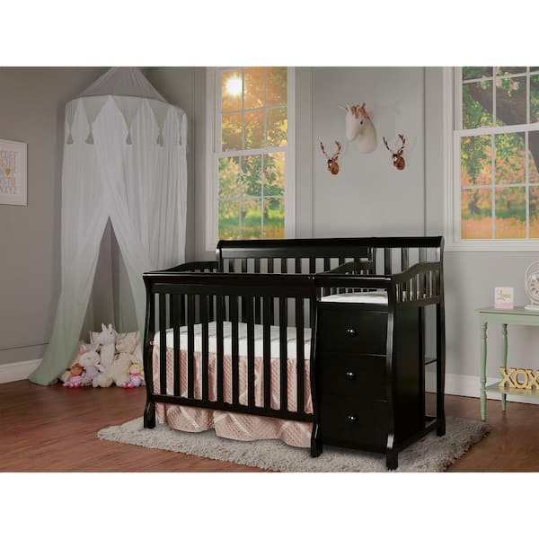 black crib and changing table